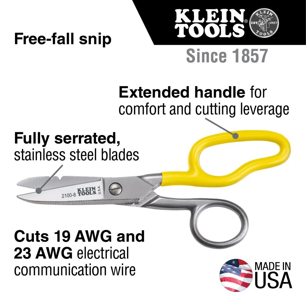 Klein Tools Free-Fall Snip Stainless Steel, Model 2100-8* - Image 2