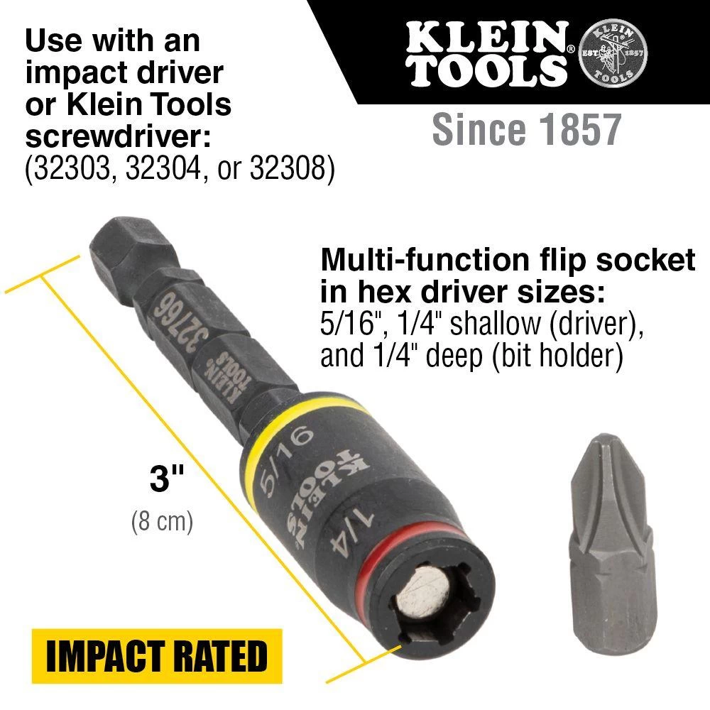Klein Tools 2-Piece Flip Socket Set, 3" And 5" Lengths, Model 32768 - Image 2