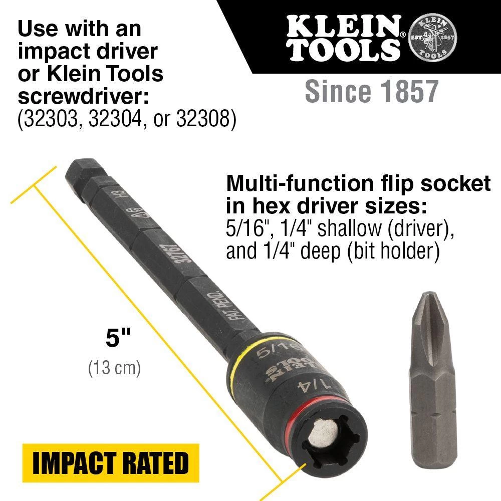 Klein Tools 3-in-1 Impact Flip Socket, 5" Length, Model 32767 - Image 2