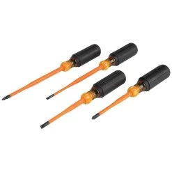 Klein Tools Screwdriver Set, Slim-Tip Insulated Phillips, Cabinet, Square, 4-Piece, Model 33734INS
