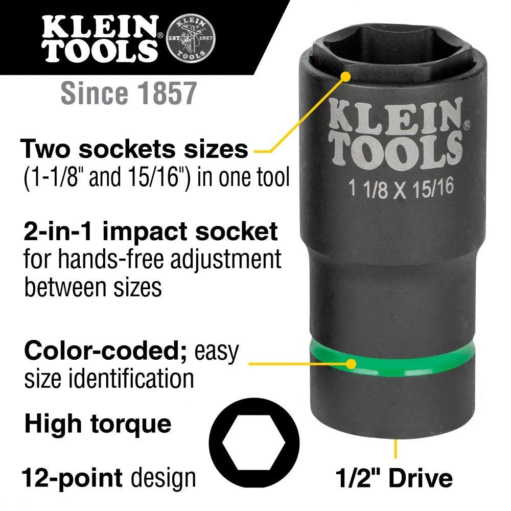 Klein Tools 2-in-1 Impact Socket, 1-1/8"x15/16", Model 66066* - Image 2