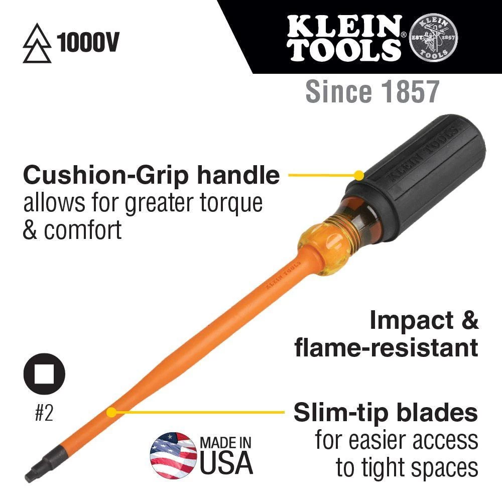Klein Tools Slim-Tip 1000V Insulated Drive, #2 Square, 4" Shank, Model 6944INS - Image 2