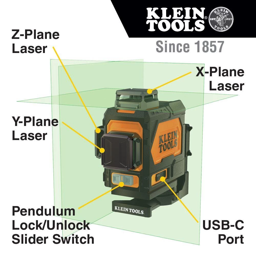 Klein Tools Rechargeable Self-Leveling Green Planar Laser Level, Model 93PLL* - Image 2